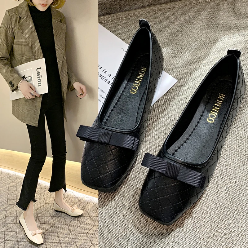 Большие размеры 35 41 женская обувь на низком каблуке Черные слипоны классические