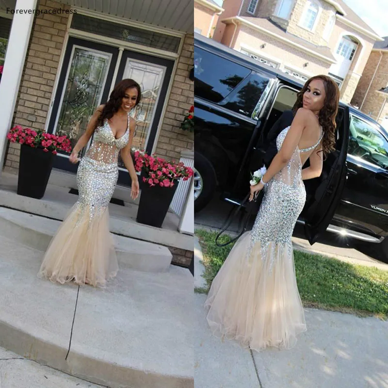 

Женское вечернее платье с кристаллами, длинное платье цвета шампанского с открытой спиной и перекрестной спиной, для выпускного вечера