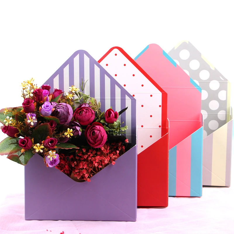 

Романтический конверт, полосатый цветочный букет, бумажная упаковочная коробка, держатель, Подарочный конверт для цветов, упаковочная коро...