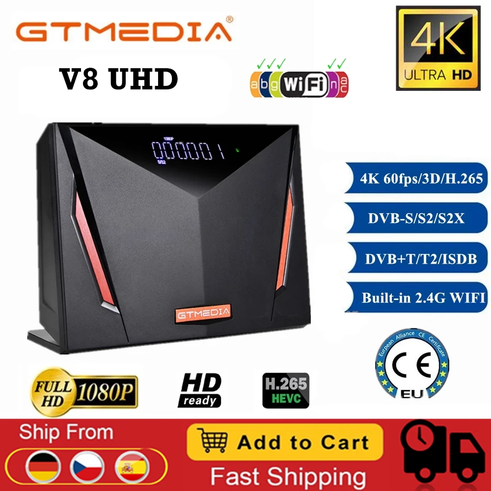 Спутниковый ресивер Gtmedia V8 UHD 4K Ultra HD DVB-S2 T2 кабельный тюнер H.265 2 4G WIFI v8x в наличии