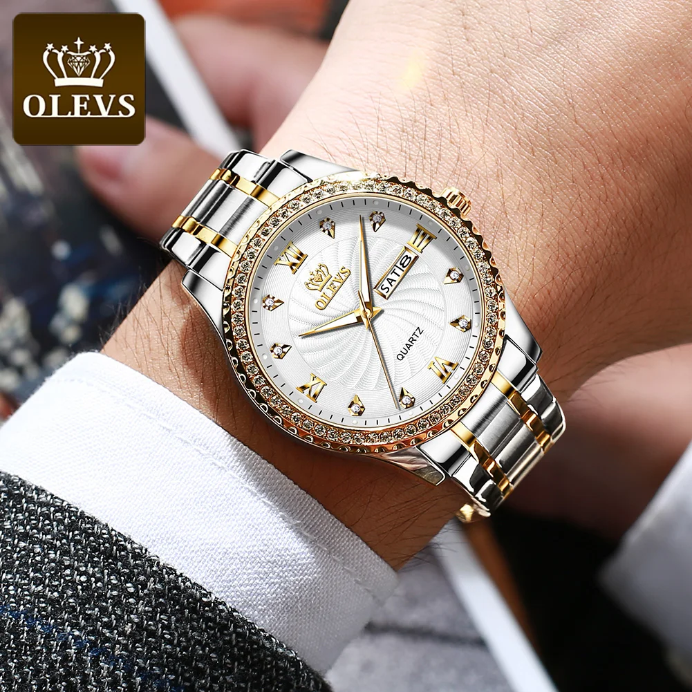 OLEVS мужские Кварцевые водонепроницаемые часы Удобные складные с пряжкой