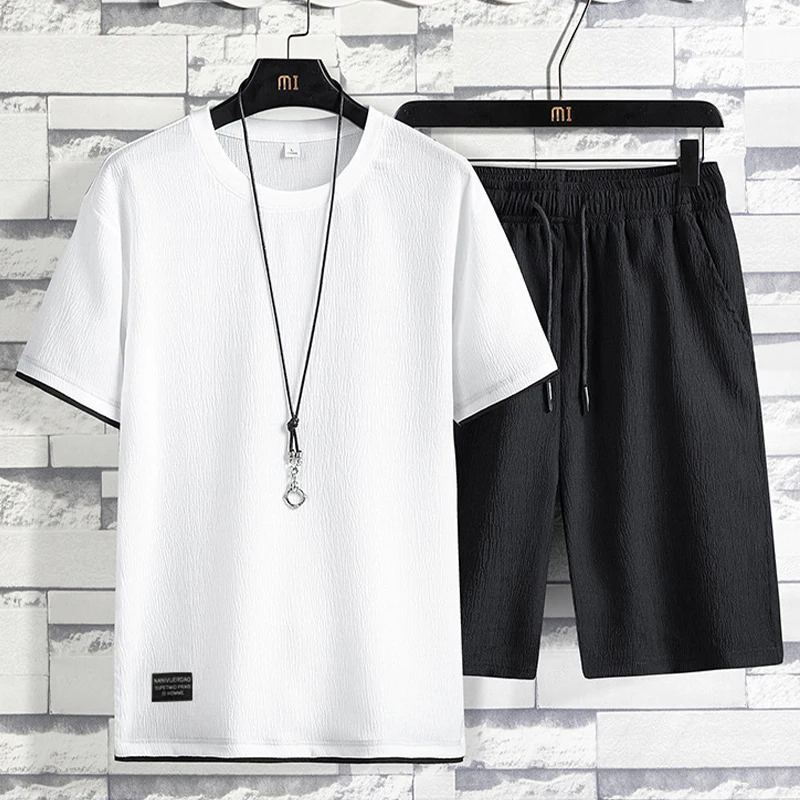 

Summer Linen Men Set Chinese Style Thin Breathable Sportswear Short Sleeved Tshirt Casual Tracksuit Men Slim Jogger Sweat Suits