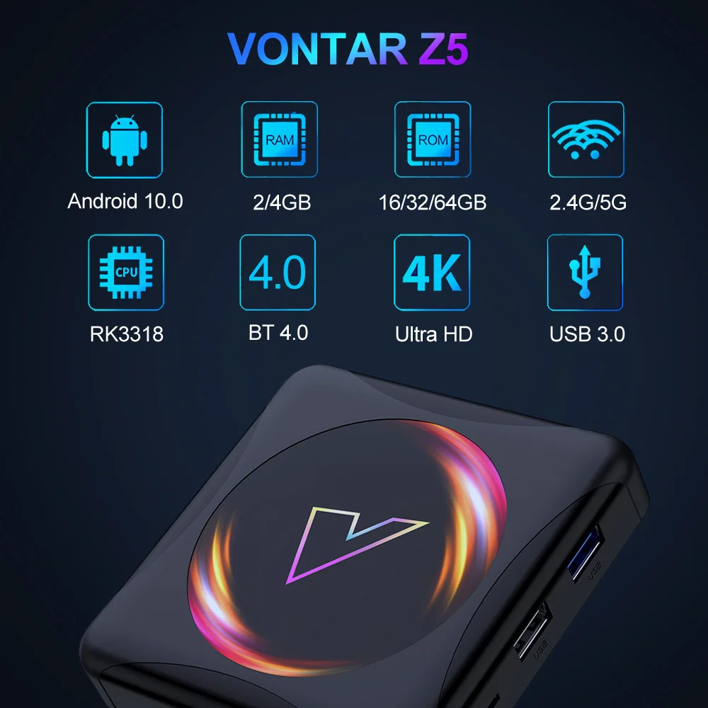 ТВ-приставка с двойным Wi-Fi Android 2 4 4K RK3318 + 64 ГБ | Электроника