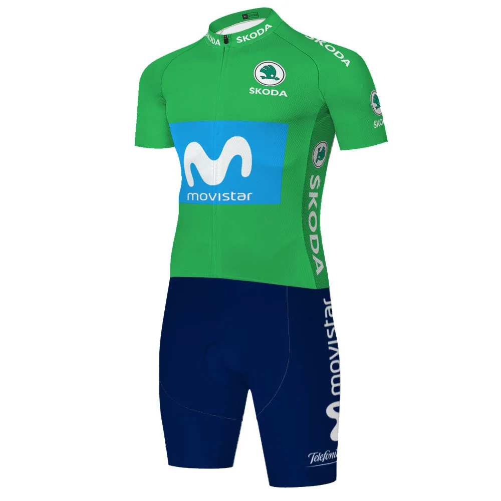 Мужской спортивный костюм с коротким рукавом Team movistar из джерси и триатлона шорты для