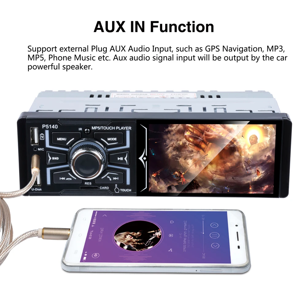 P5140 12 В постоянного тока новый 4 1 &quotсенсорный экран 1080P 4*50 Вт Bluetooth RMVB/AVI медиаплеер
