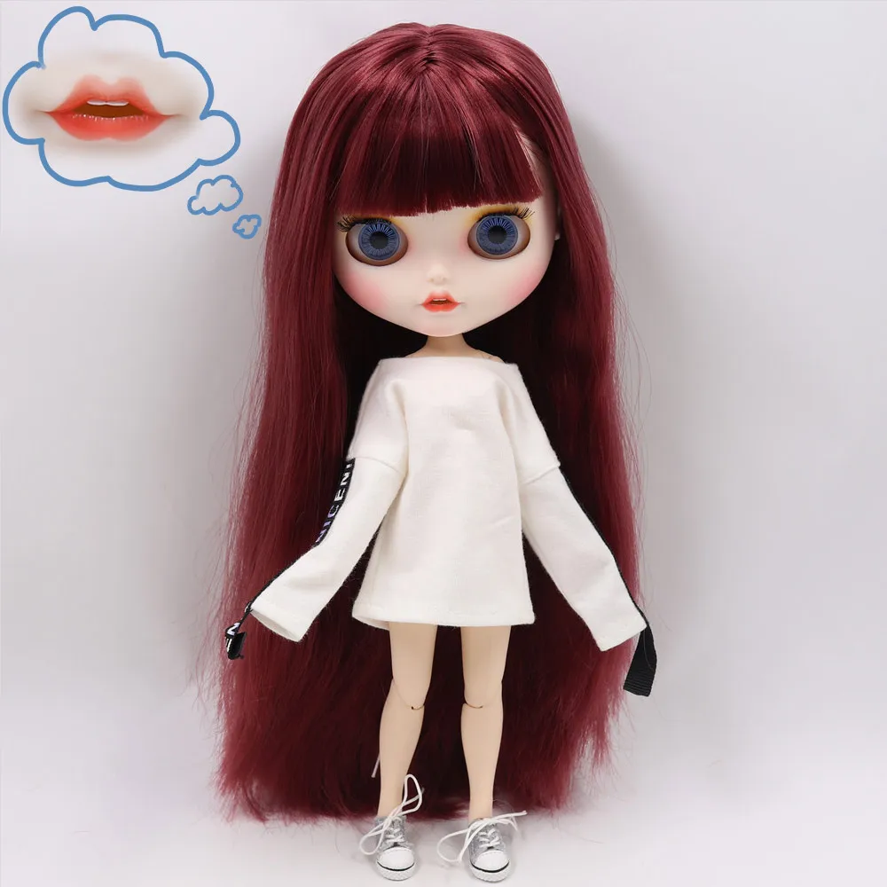 Кукла Blyth ICY DBS No.BL12532 бордовые красные волосы резные губы пузырьки рот матовое