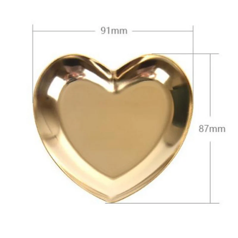 

Stainless Steel Heart-Shaped Jewelry Tray Trinket Dish Organizing Ring Earrings Tray for Home Office Storage