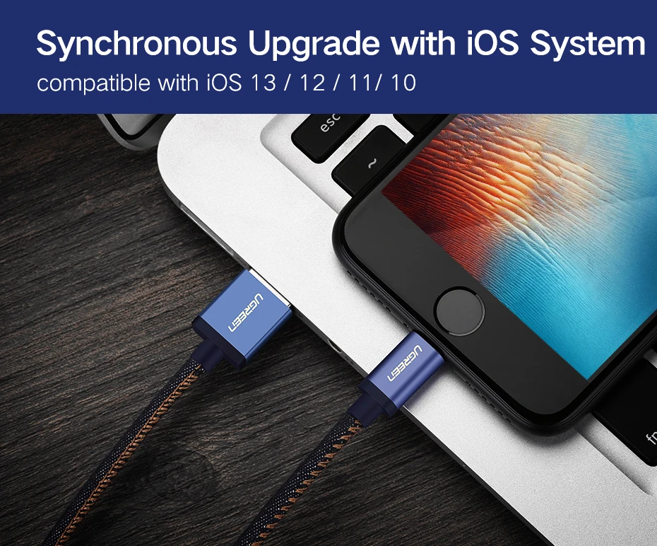 Ugreen mfi-контроллеров кабель Lightning для iPhone 7 Джинсовые Плетеный 8 Булавки USB кабель быстрая Зарядное устройство кабель для iphone 8 8 плюс 6 5 iPad кабель