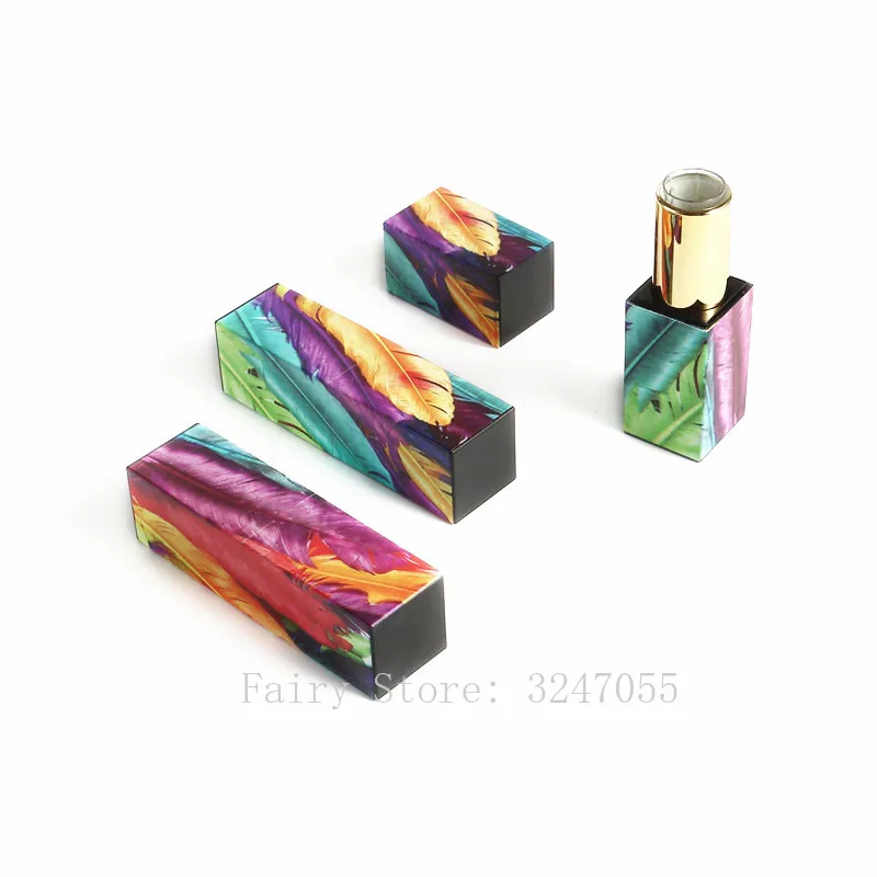 

12.1mm 10/30/50pcs Square 3D Feather Empty Lipstick Tube,DIY Refillable Plastic Lip Balm Bottle,Cosmetic Shell Packaging Makeup
