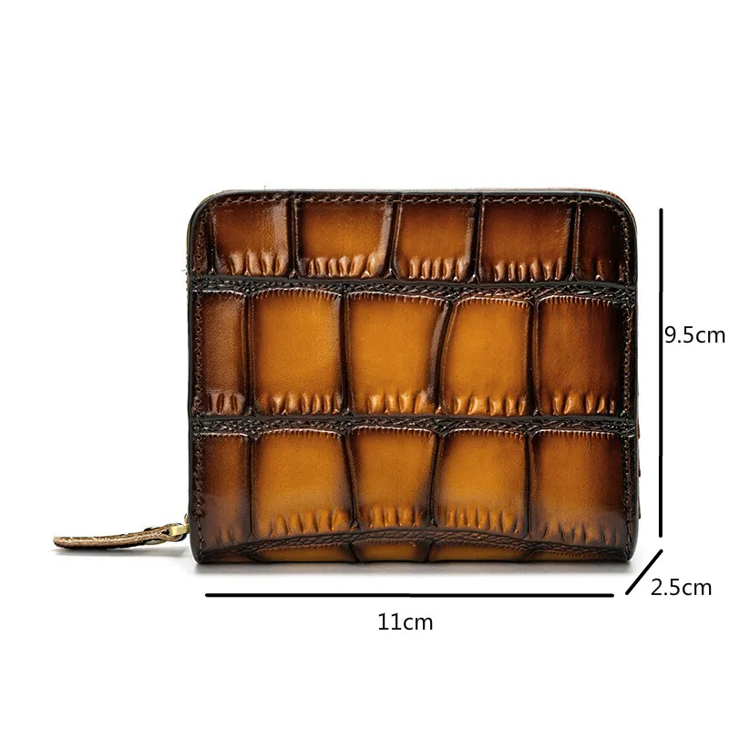 

Johnature First Layer Cowhide Women Wallet Card Holder 2021 New Retro Crocodile Pattern Short Mini Wallets Leisure Lady Purse