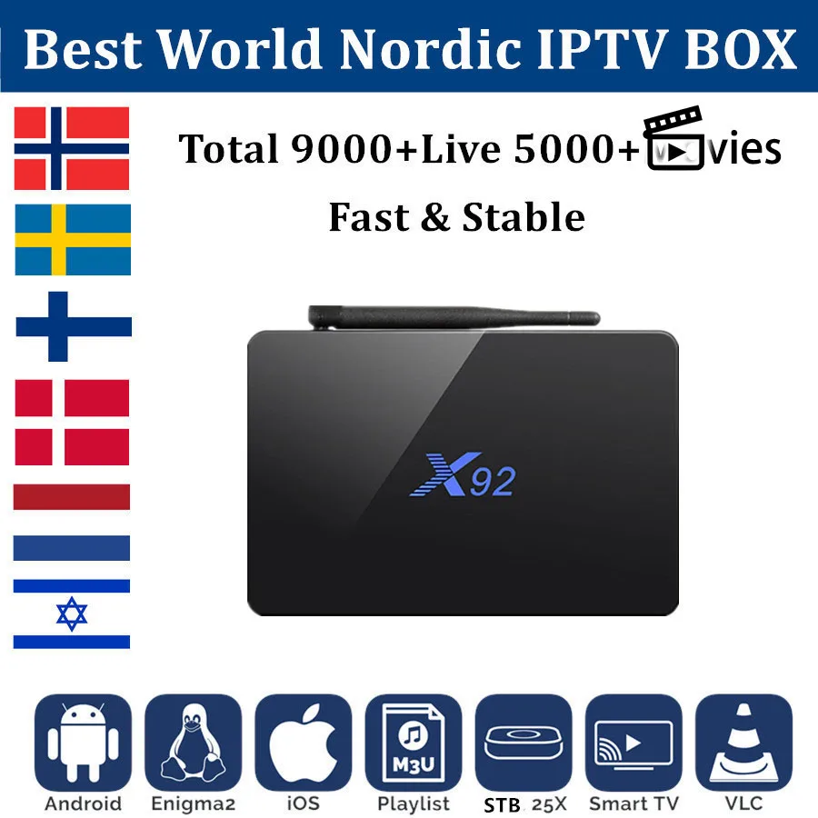 Европа IP ТВ коробка X92 android 7 1 3 ГБ 32 + мировое IPTV подписка Швеция Noway Израиль