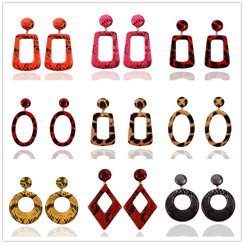 Женские овальные серьги подвески кожаные леопардовые классические винтажные