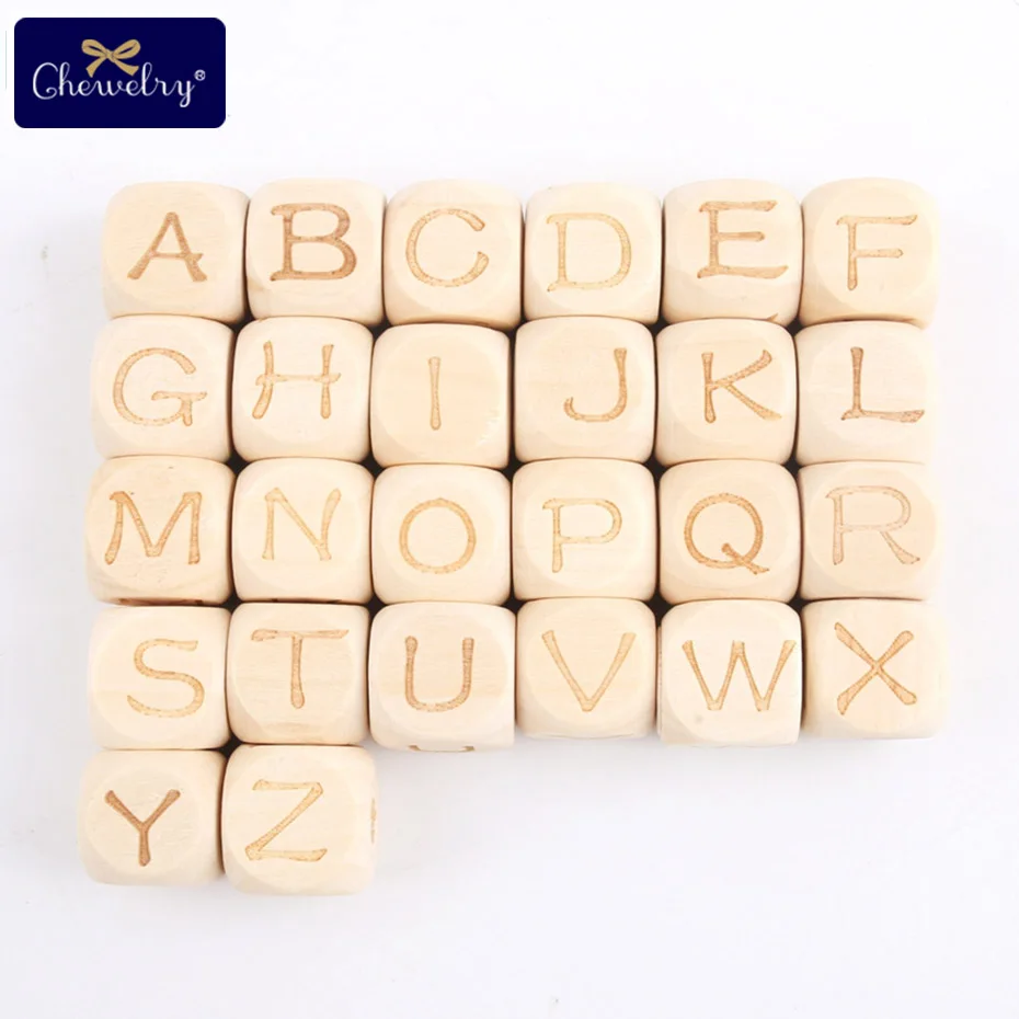 

10pc Wooden Letter Bead 12mm Square Shape BPA Free Wood Bead DIY Pacifier Chain Neacklace Personalized Baby Teether Nursing Gift