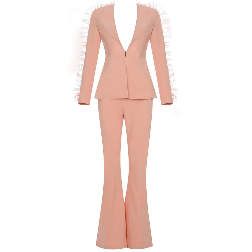 Женский винтажный костюм с брюками на осень и зиму пиджак брюки офисная одежда