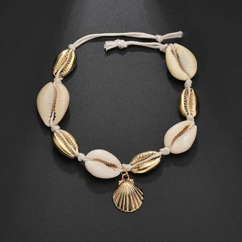 Летний пляж натуральный корпус золотой цвет кулон ножные браслеты Женский