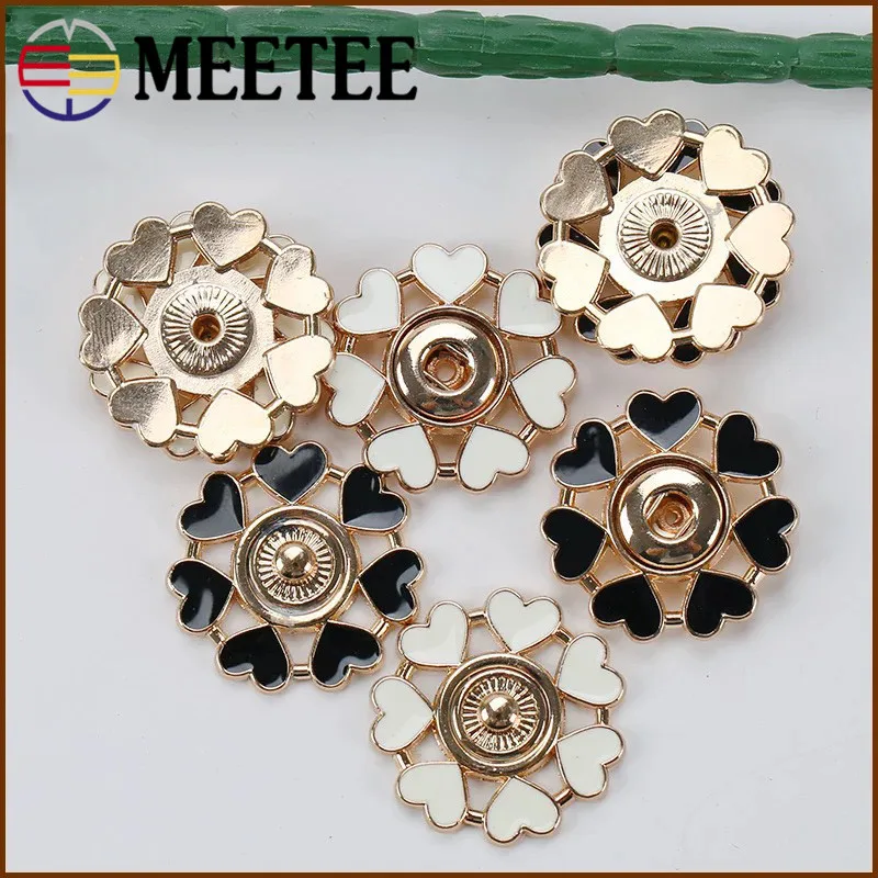 Meetee 5sets 21/25mm Metal Snap Button Heart Shape Flower Invisible Coat Buttons DIY Shirt Garment Sewing Decorative Accessory | Дом и сад