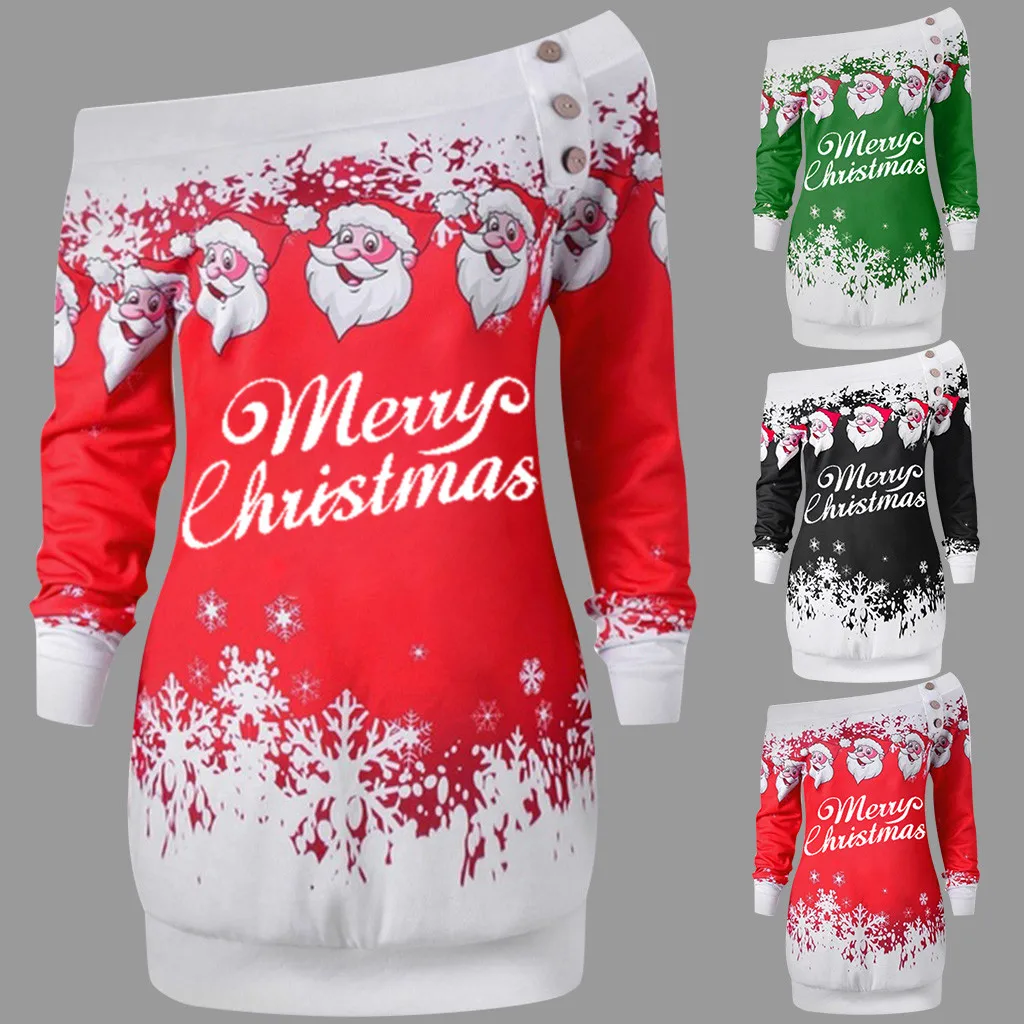 Для женщин рождественские Санта Клаус снежинки принт с Женщин Рождественский