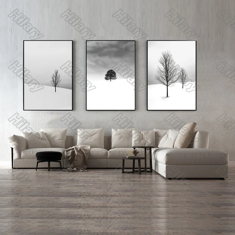 

Poster Snowfield Grey Sky Bare Tree Landscape Canvas Painting and Prints Wall Art Pictures Decoration for Living Room 3Pcs