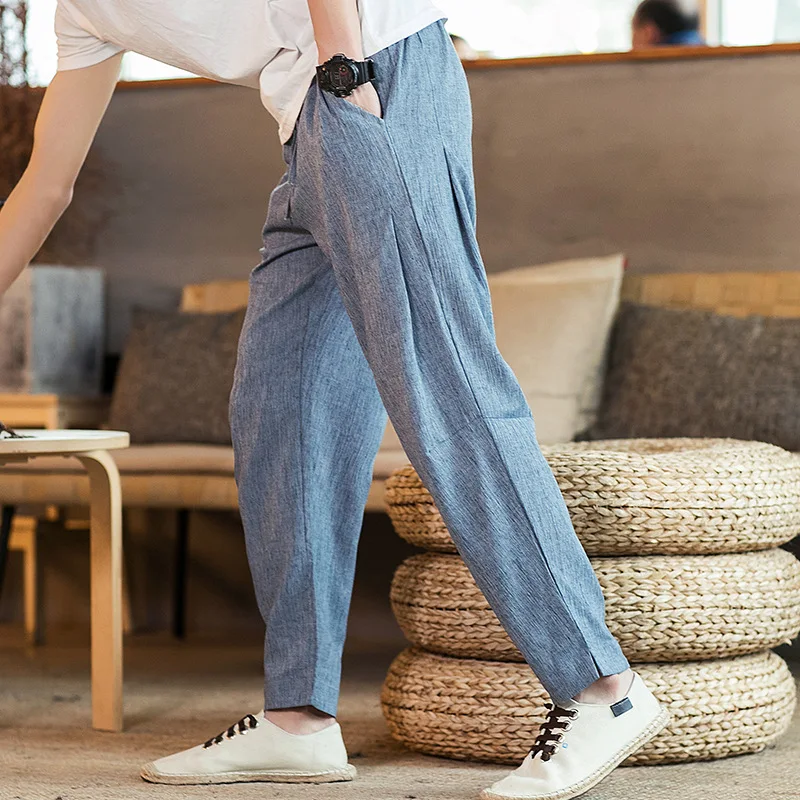 

Hot Sale 2020 Chinese Style Men's Linen Pants Fashion Loose Feet Harem Pants Spring Thin Trend Beach Cotton Linen Casual Pants