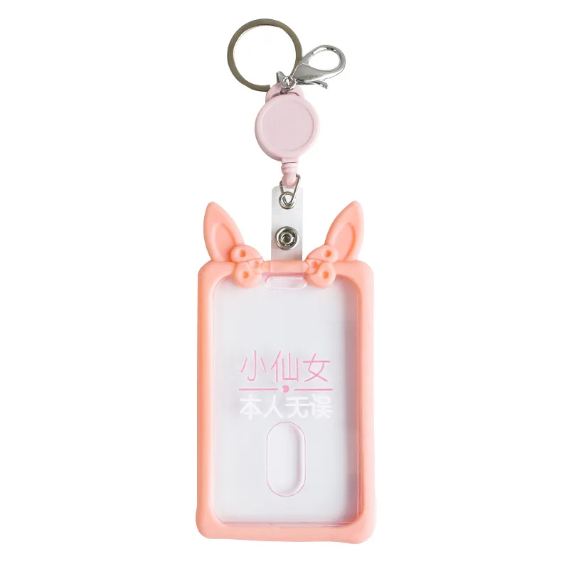 Cute Ear Transparent Retractable Card Holder Silicone Case Girl Student Clear ID Pass Cover Keychain Women Badge | Багаж и сумки