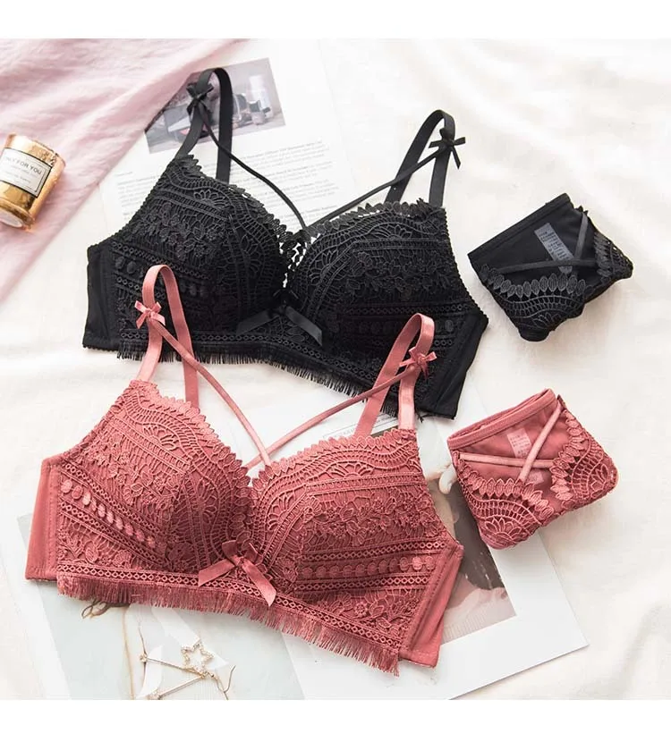 Roseheart Женские Модные фиолетовые пикантное Красное Нижнее белье бюстгальтеры вышивка кружевной бант хлопковые трусики беспроводные комплекты бюстгальтеров нижнее белье A B Роскошные