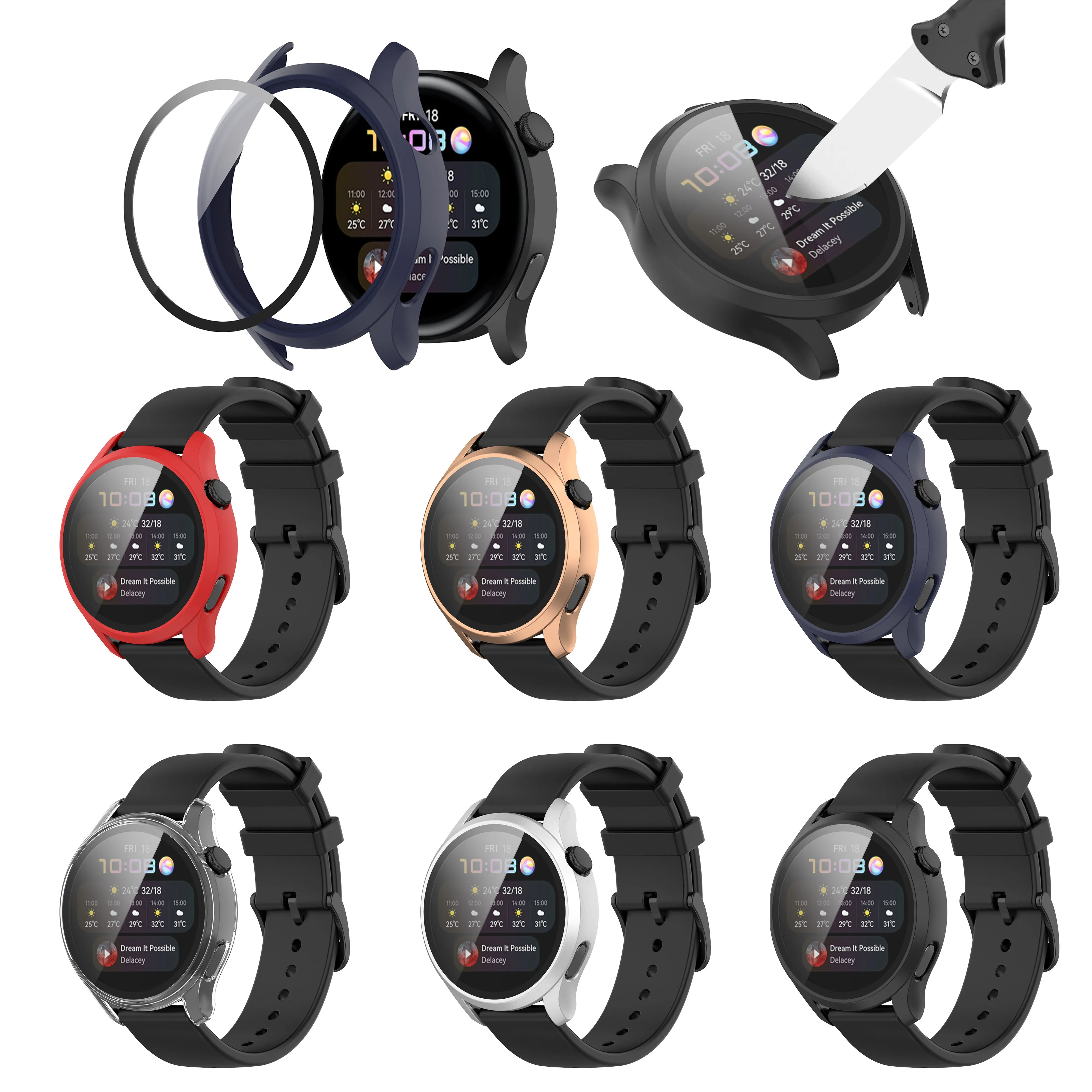 

Hard Edge Shell Full Glass Screen Protector Case Frame For Huawei Watch 3/3 Pro 48/46mm Smartwatch 3pro Protective Bumper Cover