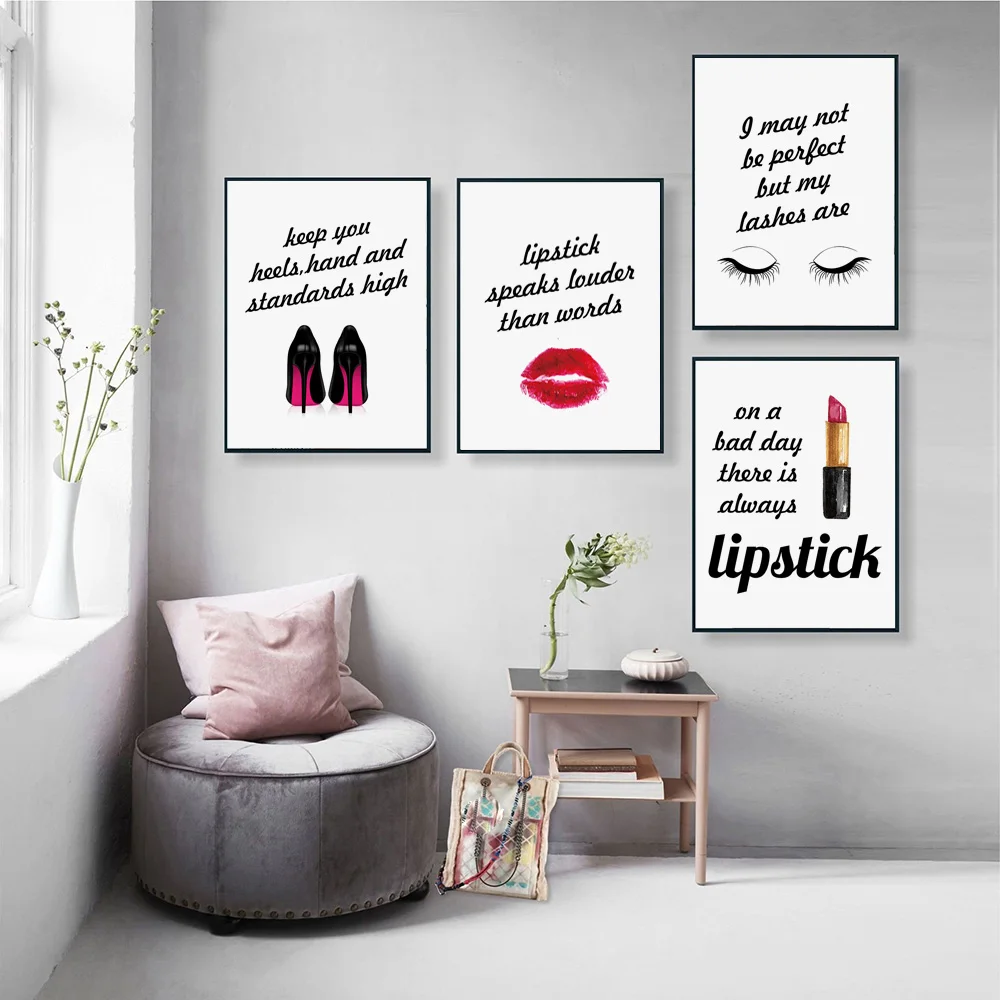 Модная вдохновляющая Цитата Художественная печать макияж красные губы помада