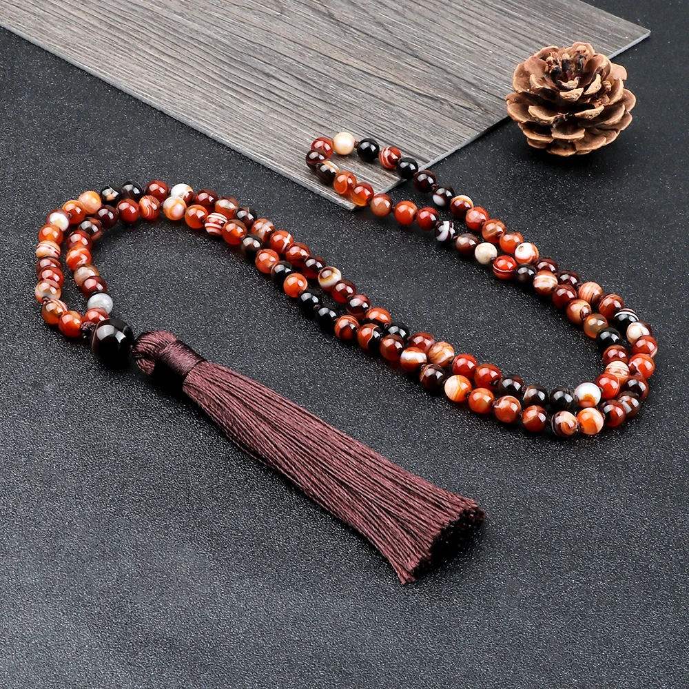НОВЫЙ Тибетский 6 мм Красный Полосатый Агат бисерный браслет Высокое качество 108