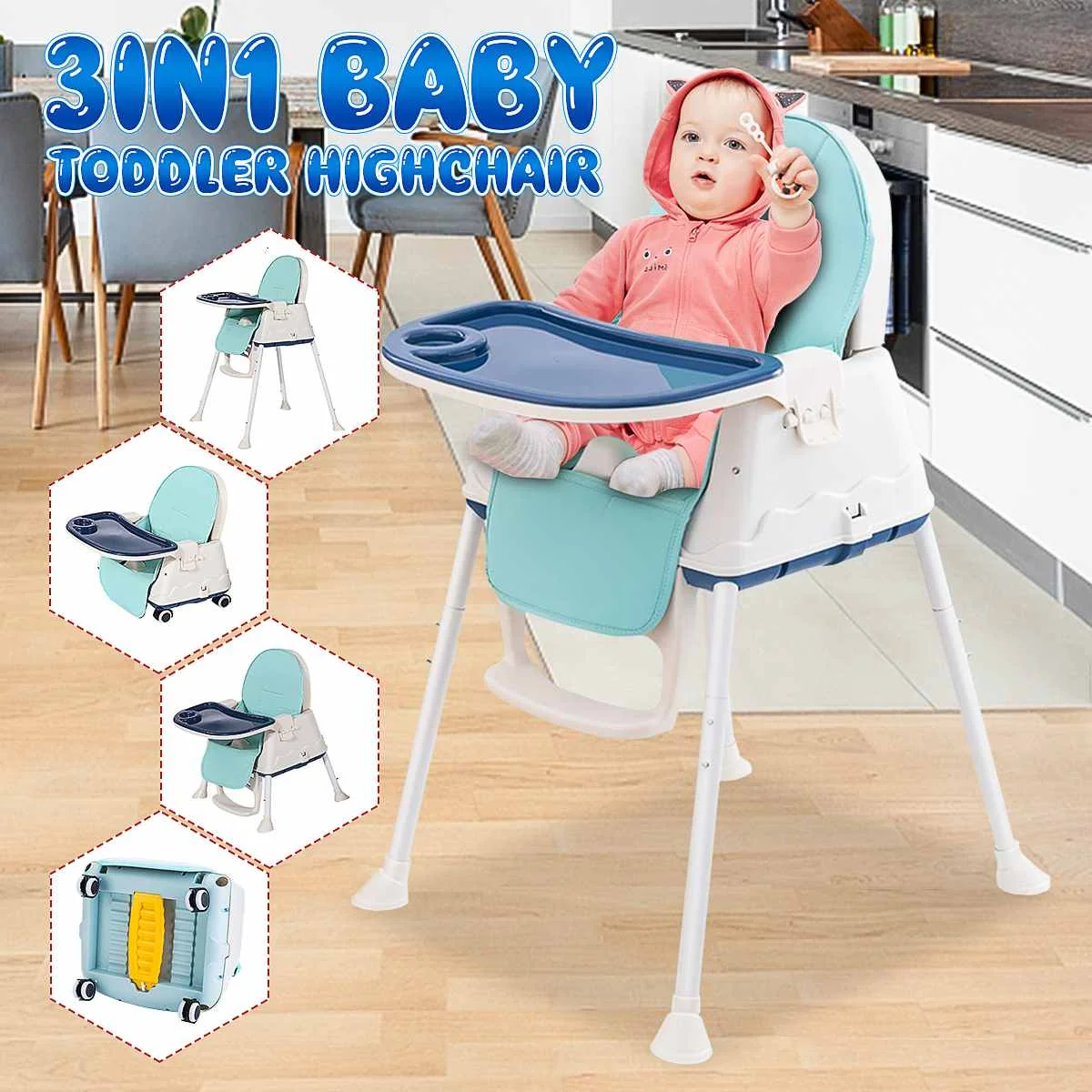 

3 в 1, детское кресло-трансформер, детское кресло на высоком каблуке, детское настольное кресло с регулируемой высотой, обеденный стол для де...