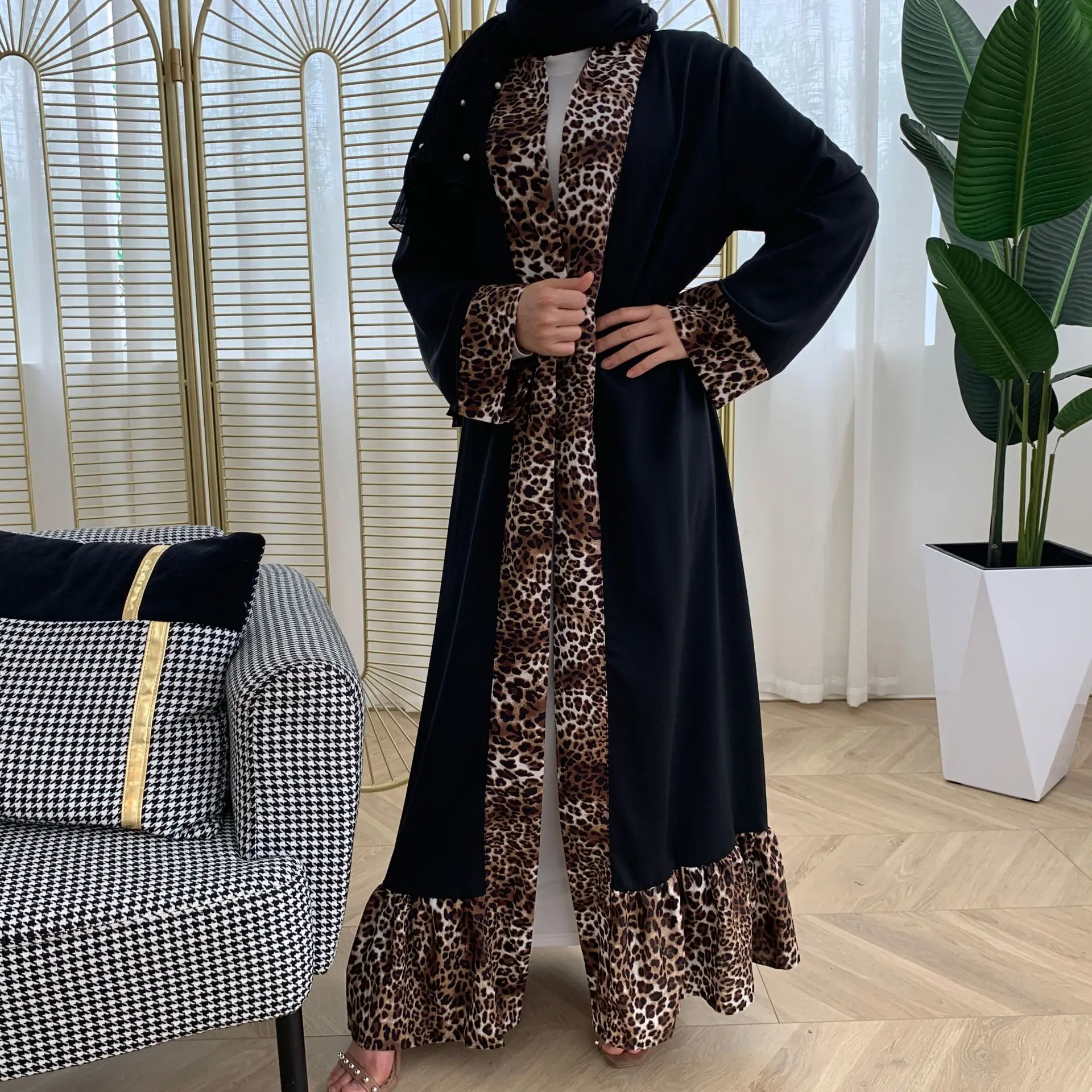 Модное женское кимоно Abaya Dubai с леопардовым принтом, модное кимоно, кардиган, мусульманское платье