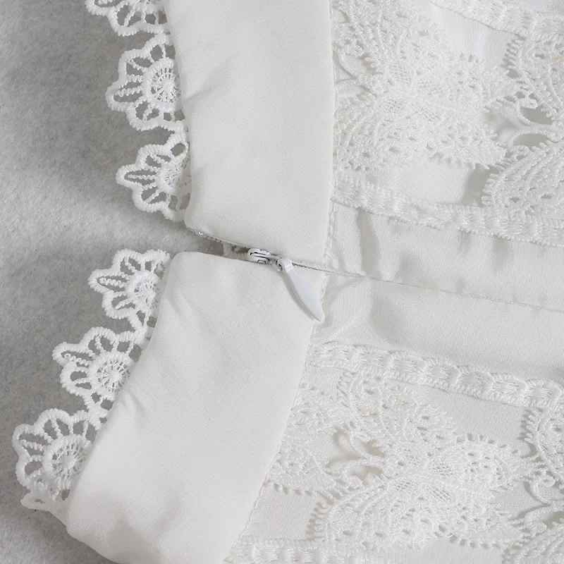 2019 Autumn Elegant Womens White Shirts Blouse Stand Collar Long Sleeve Patchwork Lace Tops Female Clother |