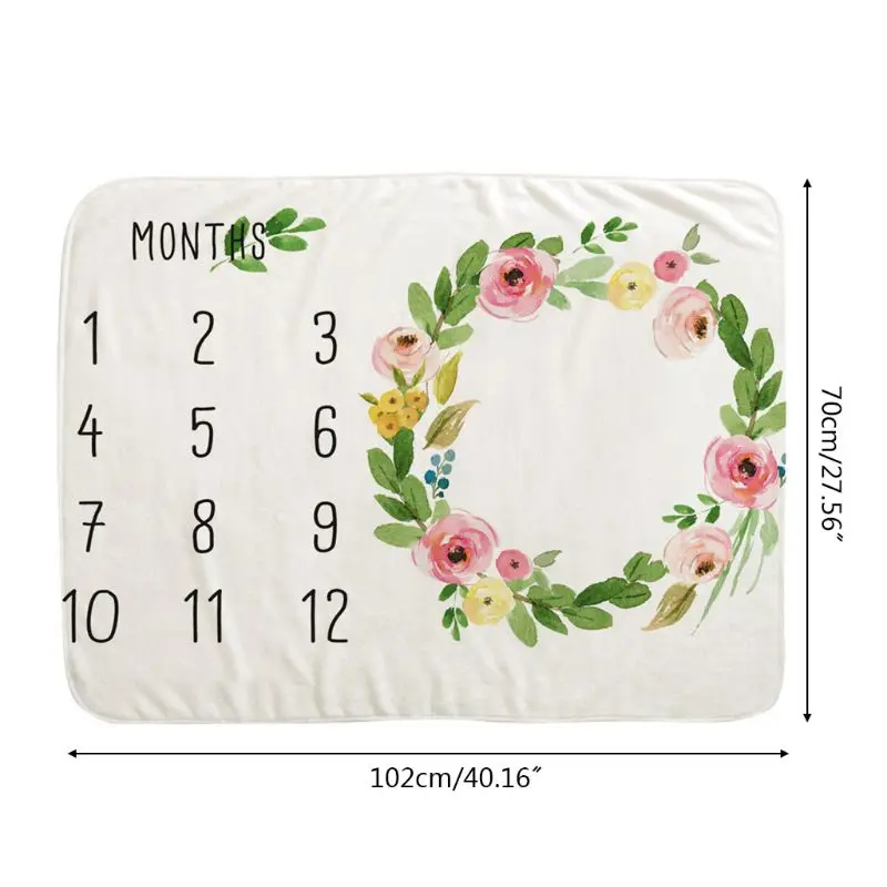 

J60B Baby Monthly Record Growth Milestone Blanket Newborn Wreath Pattern Photography Props Newborn Photo Creative Background