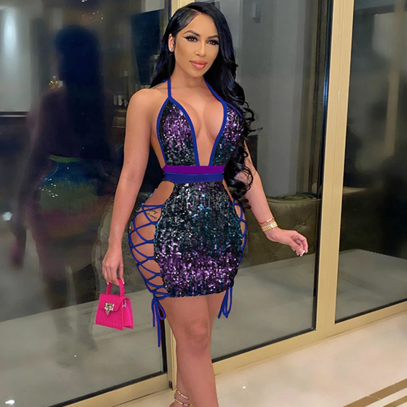 Платье женское для дня рождения с блестками пикантное вечернее блестящее