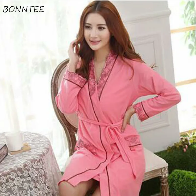 

Gown Sets Women Long Sleeve Sexy Spring Bathrobe Soft Comfortable Loose Simple Elegant Korean Homewear Skin-friendly Comfortable