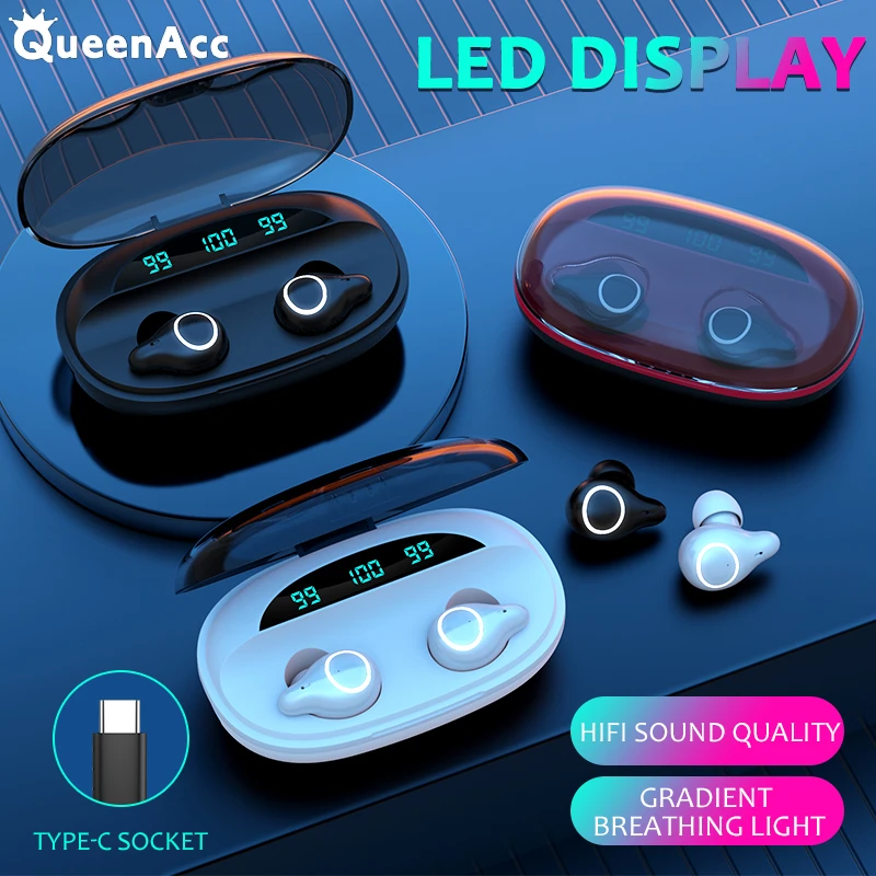 

QueenAcc A18 TWS Headphones Wireless Earphones Touch Control 9D HiF Stereo Mini Earbuds Sport Waterproof For Oppo Huawei Iphone