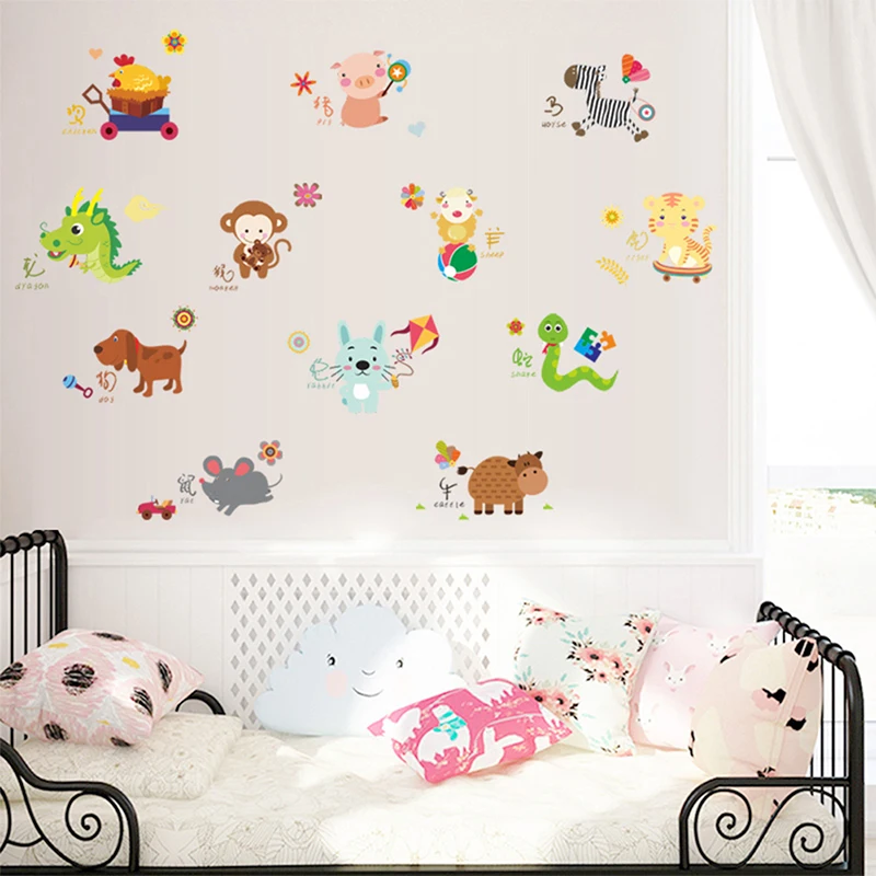 

Forest Animals Wall Stickers For Kids Room Children Bedroom Decoration Home Decal DIY Cartoon Pvc Safari Mural Art Poster