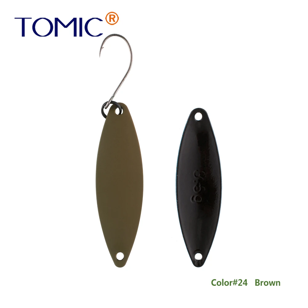 Tomic 1 шт. 1,6 г 2,7 г 3,5 г микро узкие латунные металлические ложки УФ сверкающие цвета окунь форель области один крючок рыболовные приманки Pesca - Цвет: Brown