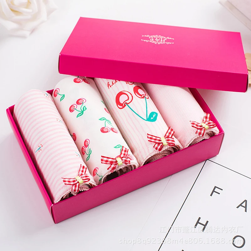 

4 шт. пакет, модные женские трусики со средней талией, трусики с изображением фрукта