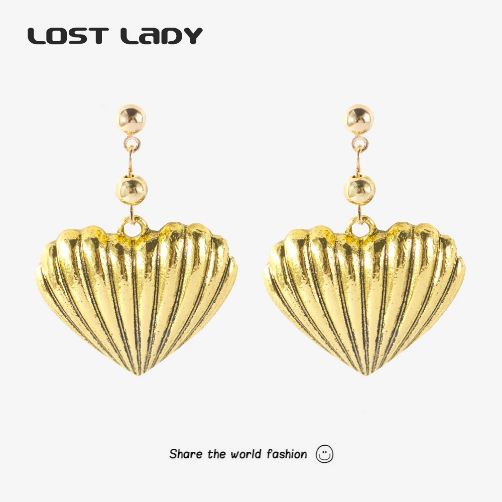 

Lost Lady Vintage Metal Heart Dangle Drop Earrings Trendy Gold Color Alloy Earrings for Women Statement Party Jewelry Gifts