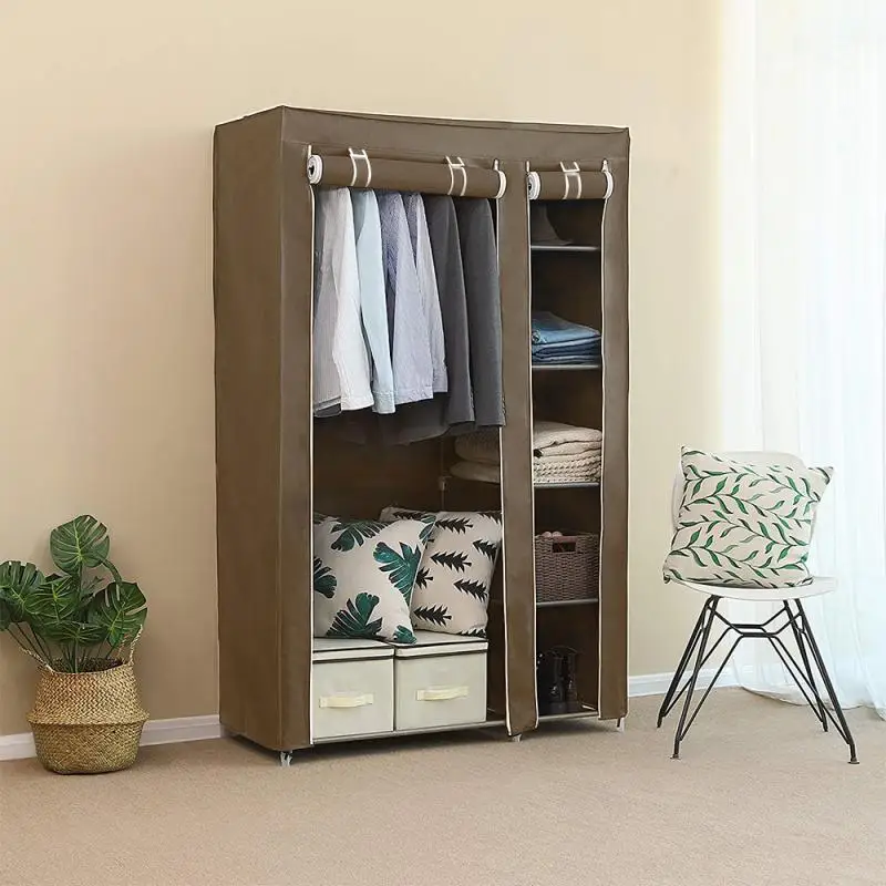 

Portable Closet Wardrobe Clothes Storage Organizer Shelf With Rack 110*45*178cm Non-woven Wardrobes Bedroom Furniture HWC