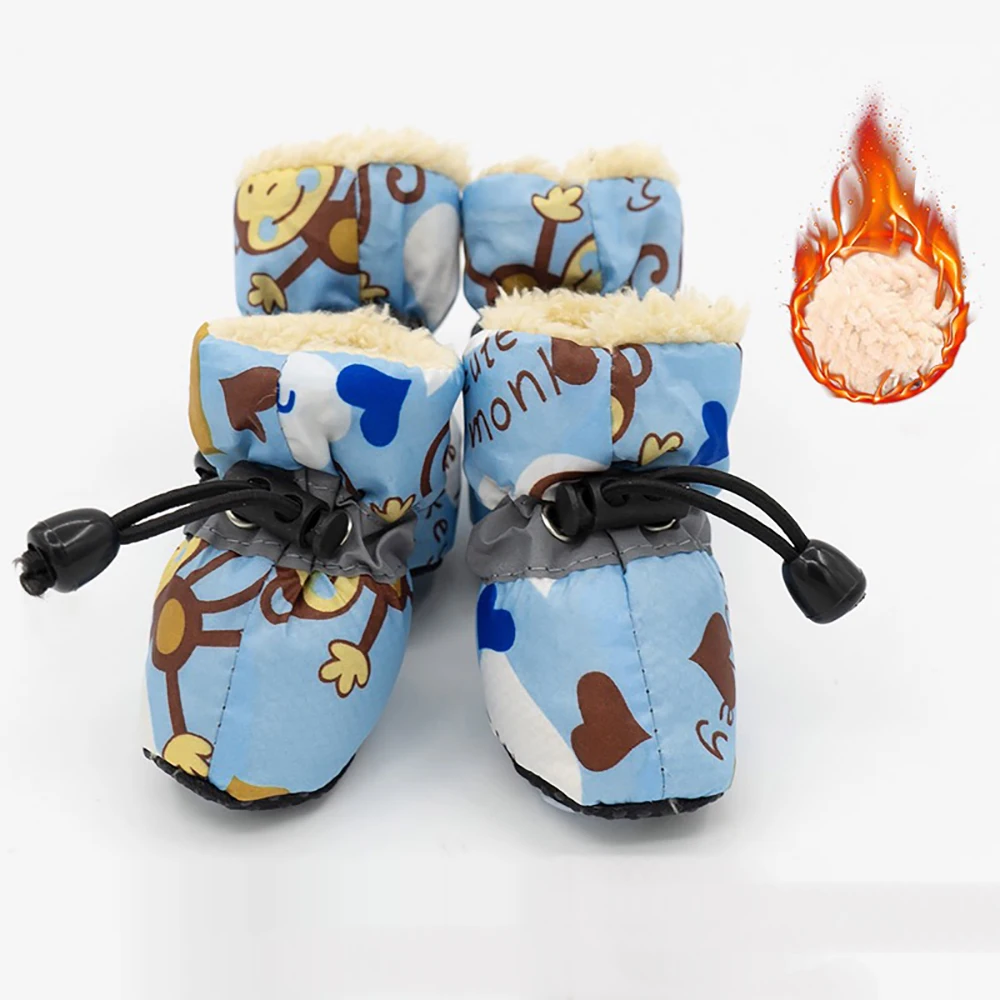 Зимняя теплая хлопковая шерсть домашних животных собак Обувь на резиновой