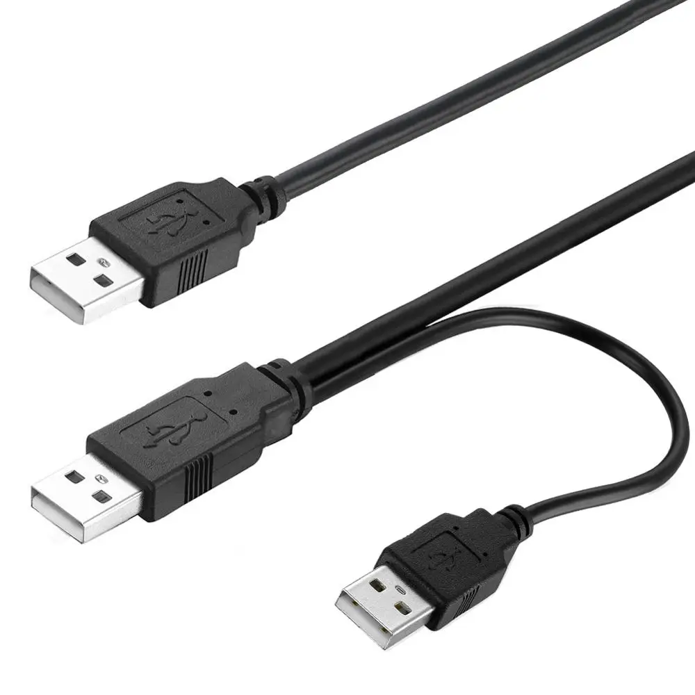 Bochara 2 в 1 двойной USB 0 Тип A штекер типа + источник питания Y кабель фольга Плетеный
