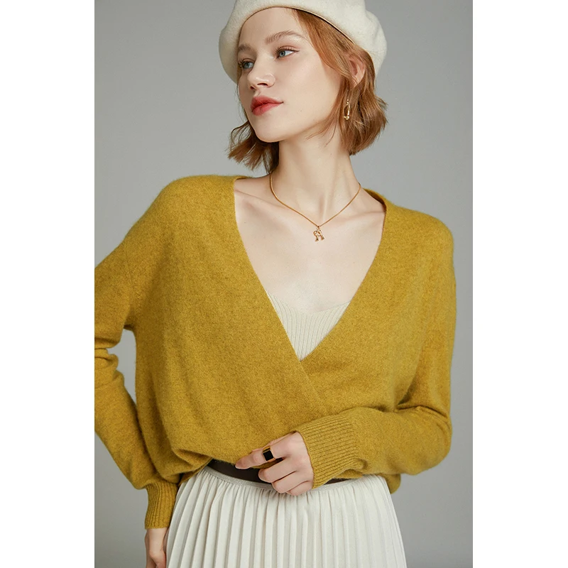 Women Cardigans 100% Pure Cashmere Knitted Jackets Winter 2021 New Fashion Soft Warm Sweaters Lady Vneck 6Colors Knitwears
