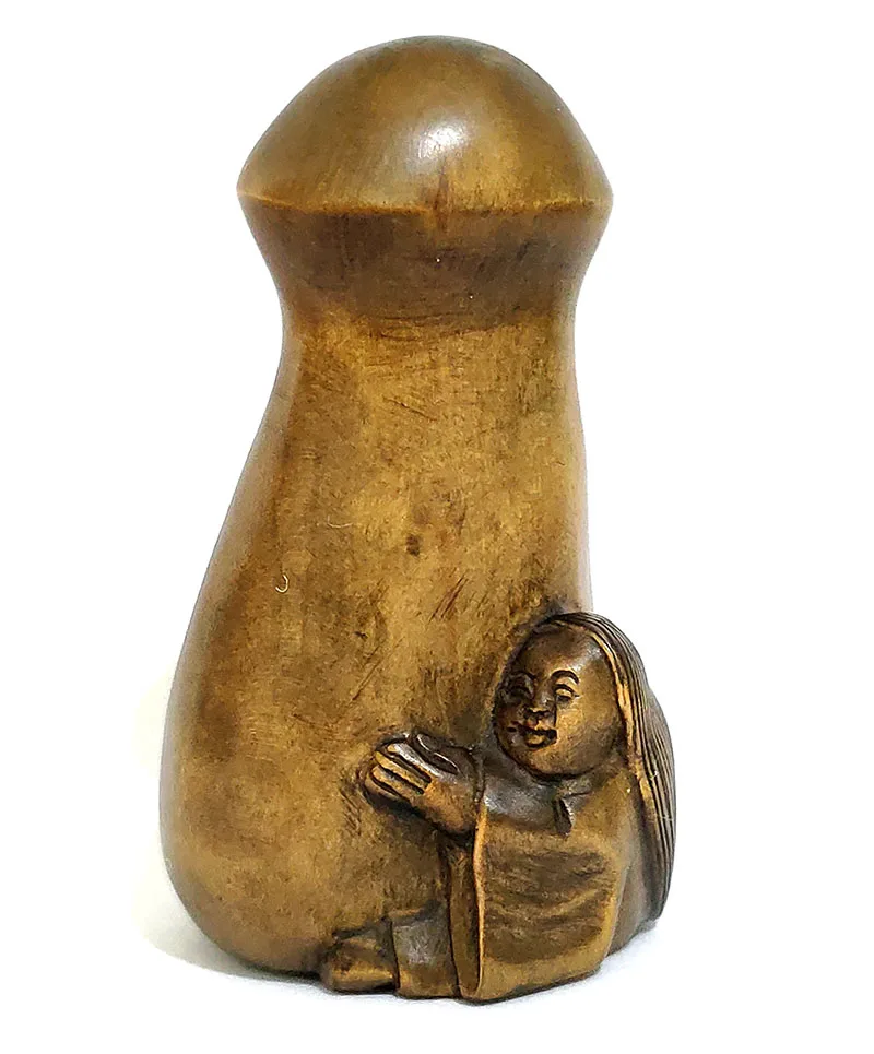 Y5591 2 &quotручной резной Boxwood Netsuke кулон из бисера: человек и его Screct|Статуэтки