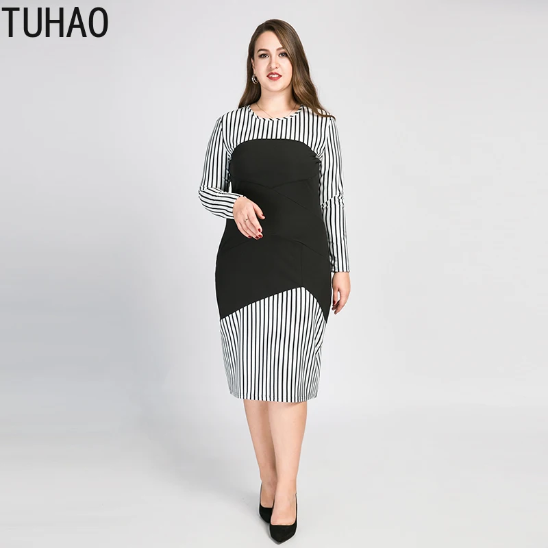 

TUHAO-Повседневное Полосатое офисное платье для женщин, размера плюс, 8XL, 7XL, 6XL, 5XL