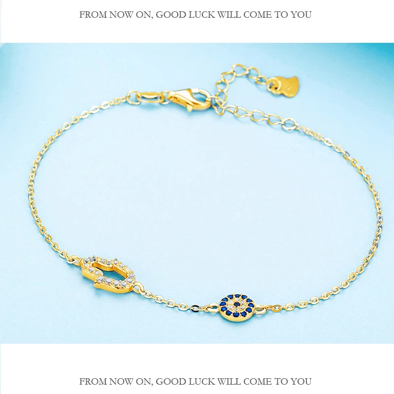 TONGZHE Lucky Hamsa Hand Evil Eye Bracelets for Women 925 Sterling Silver Blue CZ Link Chain Turkey Jewelry Chakra | Украшения и
