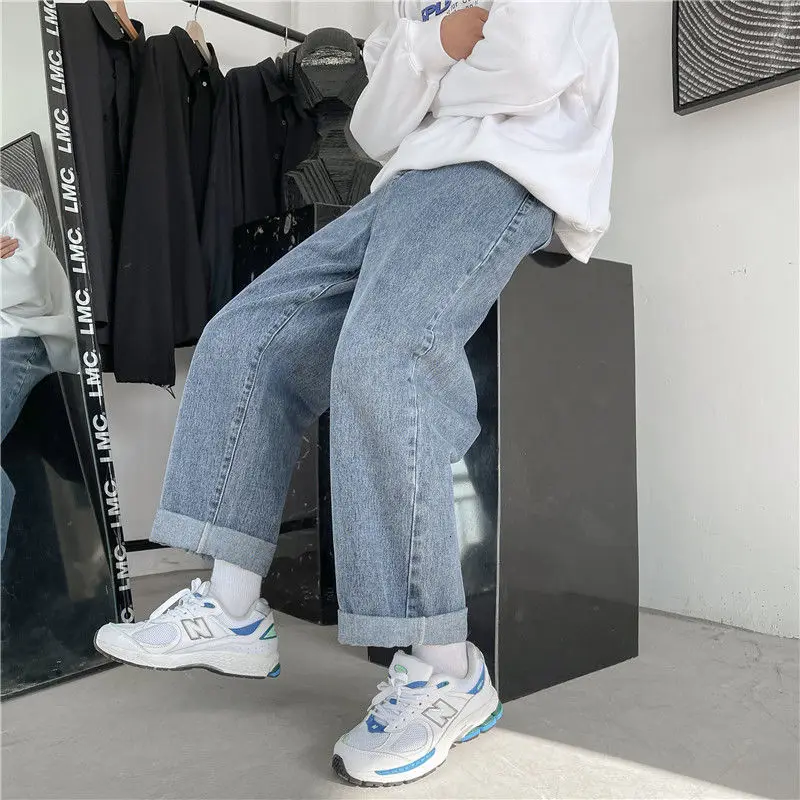 New Korean Wide-leg Jeans Men's Fashion Retro Casual Jeans Men Streetwear Loose Hip-hop Straight Denim Trousers Mens M-2XL