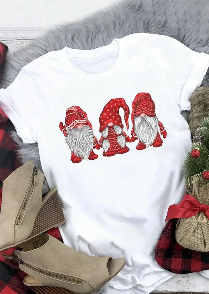 Цветная Рождественская футболка гномис с изображением гномий женская модная