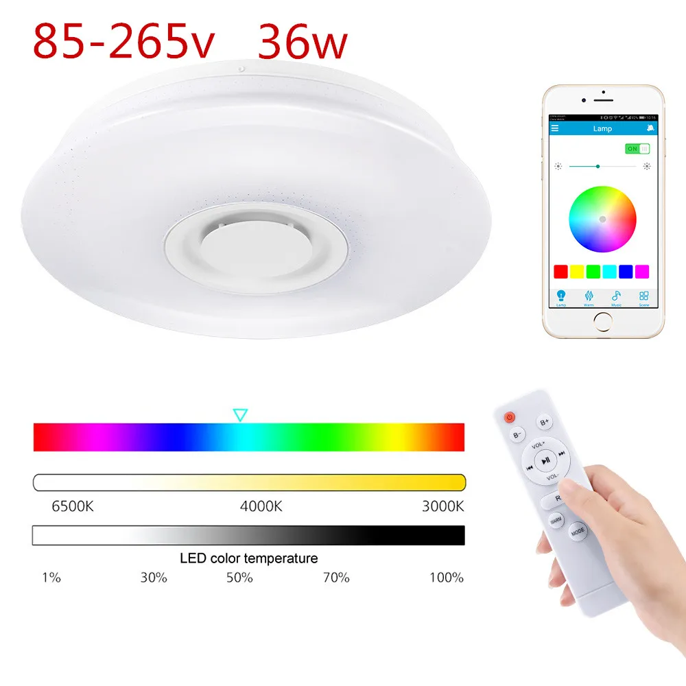 85 to 265v 36w Музыка светодиодный Потолочные светильники RGB приложение и потолочный с дистанционным управлением лампы Спальня 36/60W Гостиная Рождественский декоративный Домашний Светильник - Цвет корпуса: 85 to 265v 36w