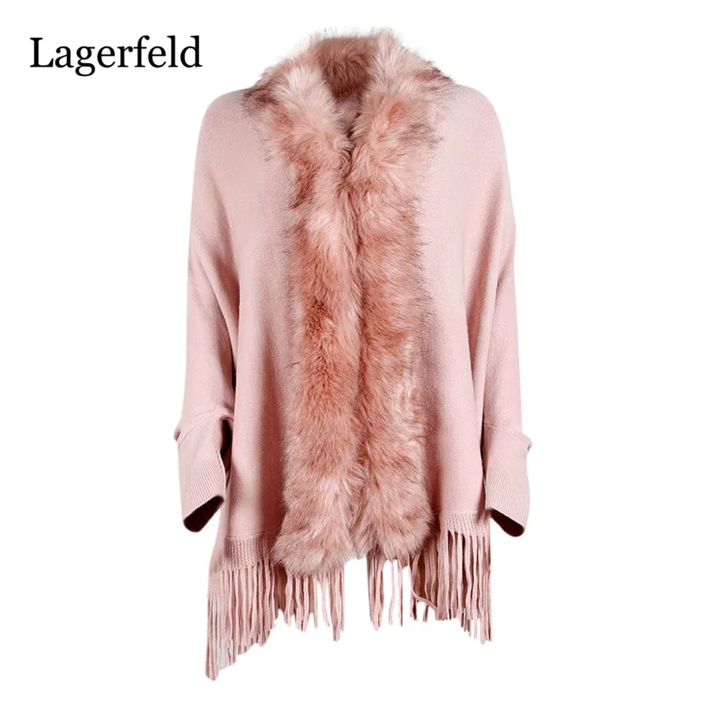 Накидка-пончо женская зимняя однотонная меховая кисточка кардиган накидки шаль